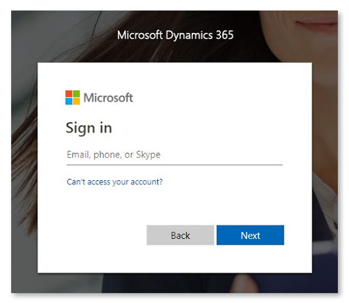 Microsoft Dynamics サインイン画面