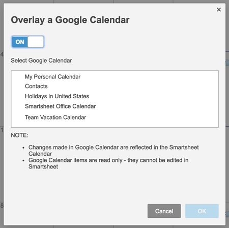 Sovrapposizione di un Google Calendar