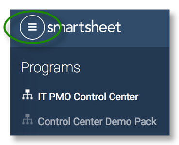 Меню Smartsheet Control Center