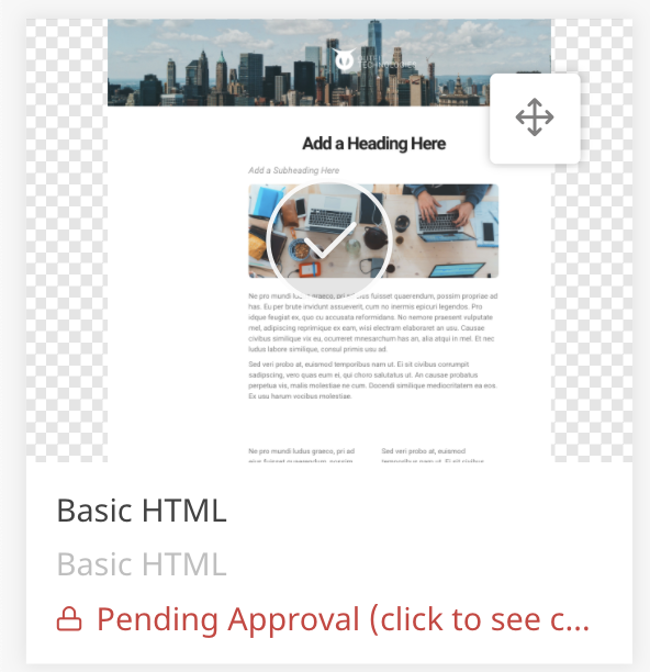This image shows a document thumbnail with the the pending approval banner on the bottom. 