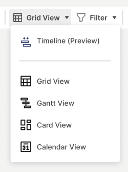 View switcher menu expanded while the sheet is in grid view.