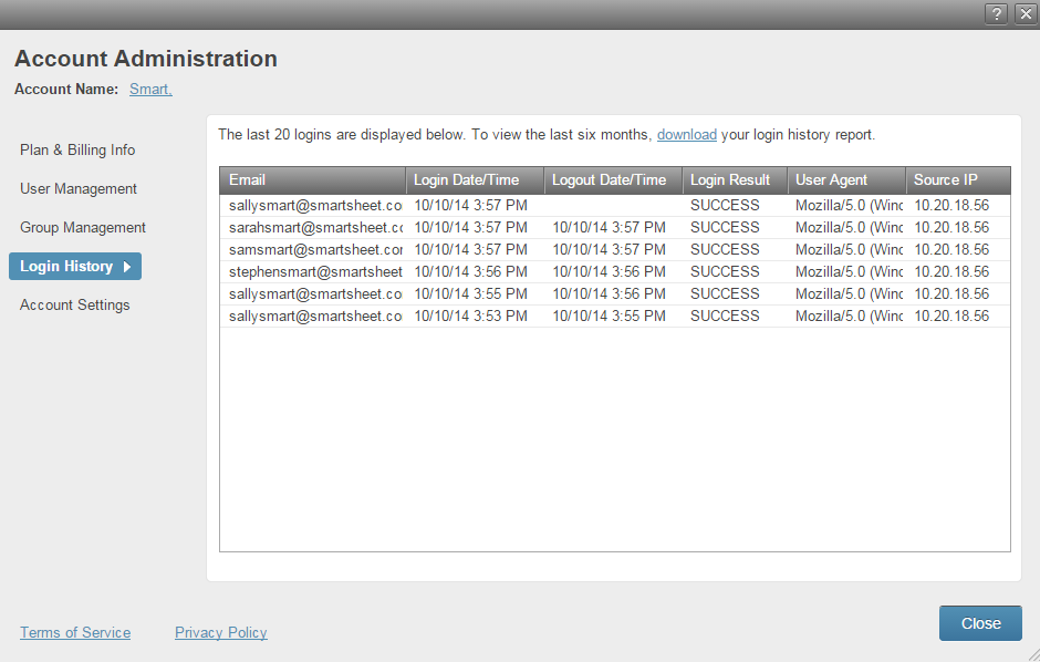 Account history. Login History. Account/#/view-History..