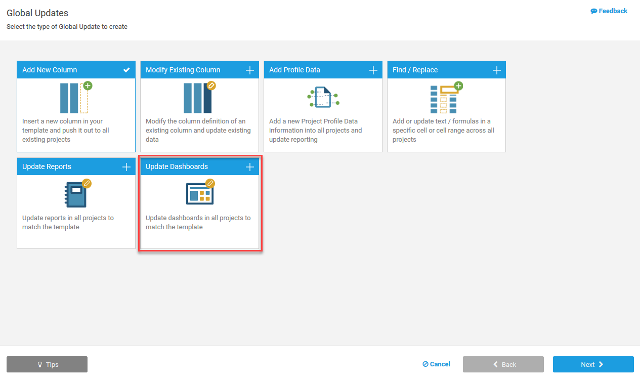 Dashboards in globalen Updates