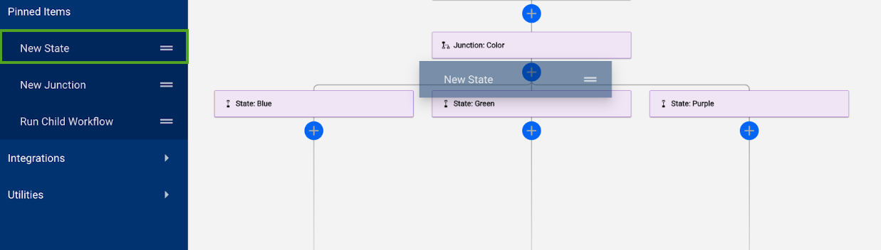 An image of a New State element dragged to the workflow