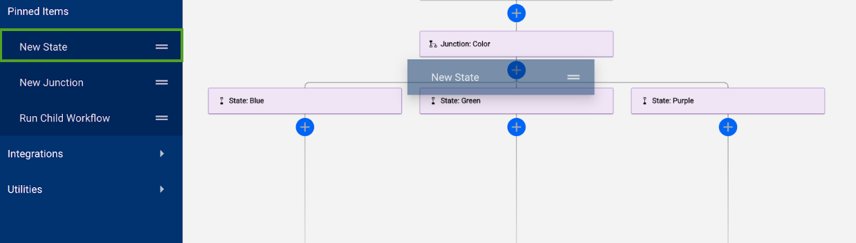 Bild des Elements „New State“ (Neuer Zustand), das in den Workflow gezogen wird