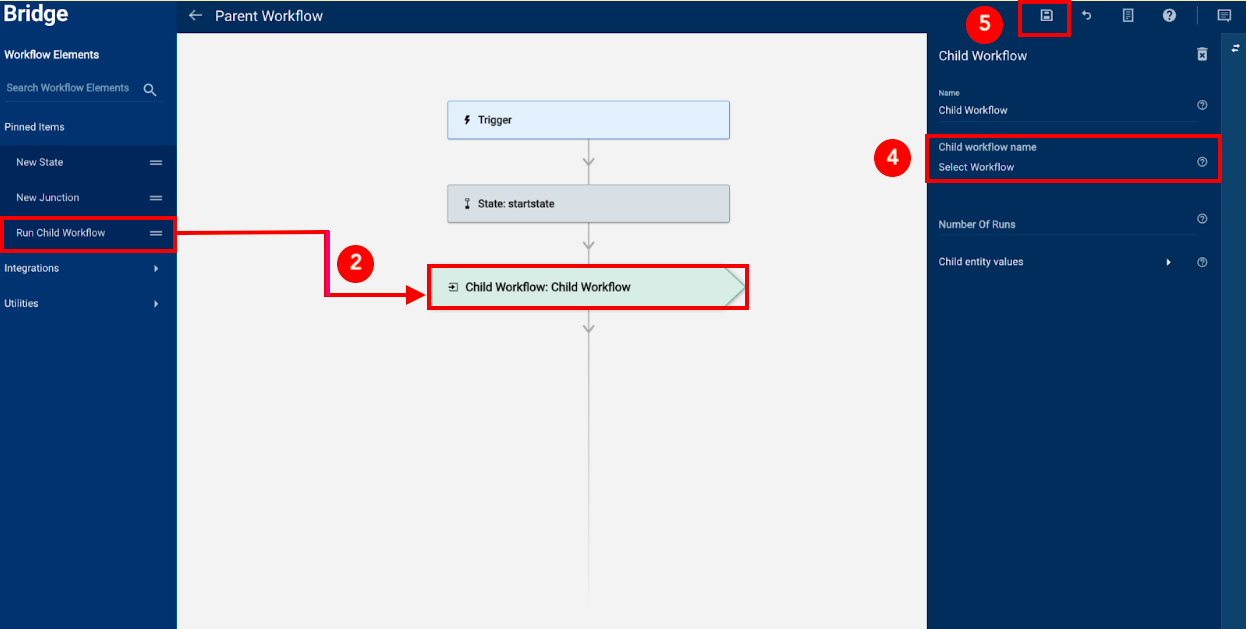 A screenshot of the parent-child workflow