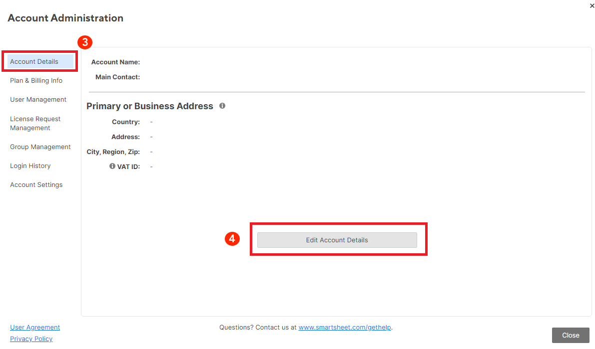 A screenshot of the Account Details tab in the Account Administration form 