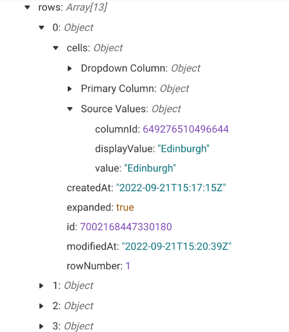 Log di esecuzione del modulo Get Sheet