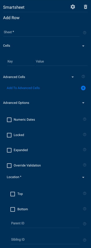 Add Row – Smartsheet-Einrichtung