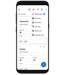View switching menu expanded on Smartsheet for Android
