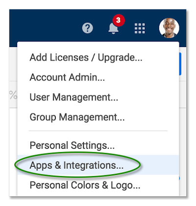 Apps and Integrations menu