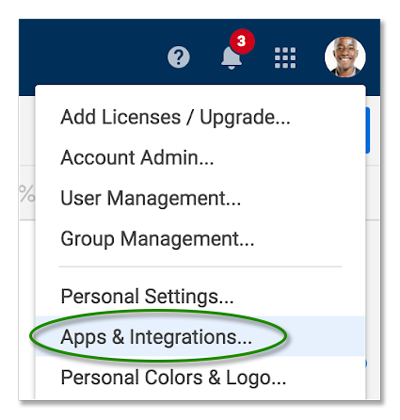 Menú de aplicaciones e integraciones