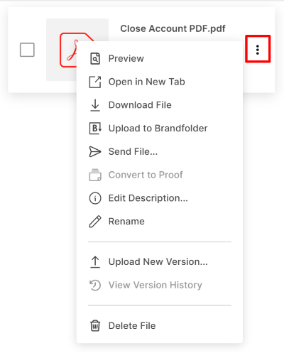 Exibição do painel Anexo com o menu Mais exibido.