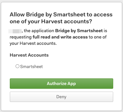 Authorize Bridge in Harvest