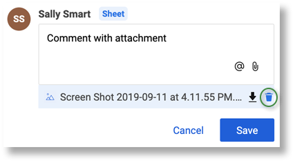 コメントの添付ファイルを削除する Smartsheet ヘルプ記事