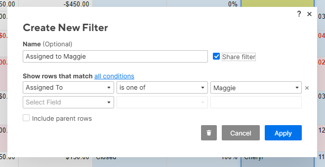 Create New Filter dialog box