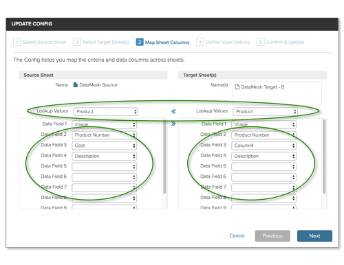 Asignación de columnas de muestra en DataMesh