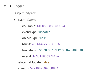 Exemple de runtime Smartsheet