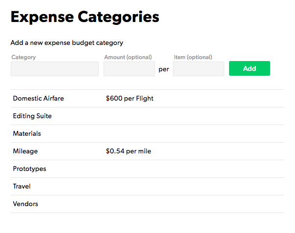 This image shows creating expense categories.