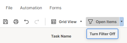 Filter toolbar with Turn Filter Off shown on hover