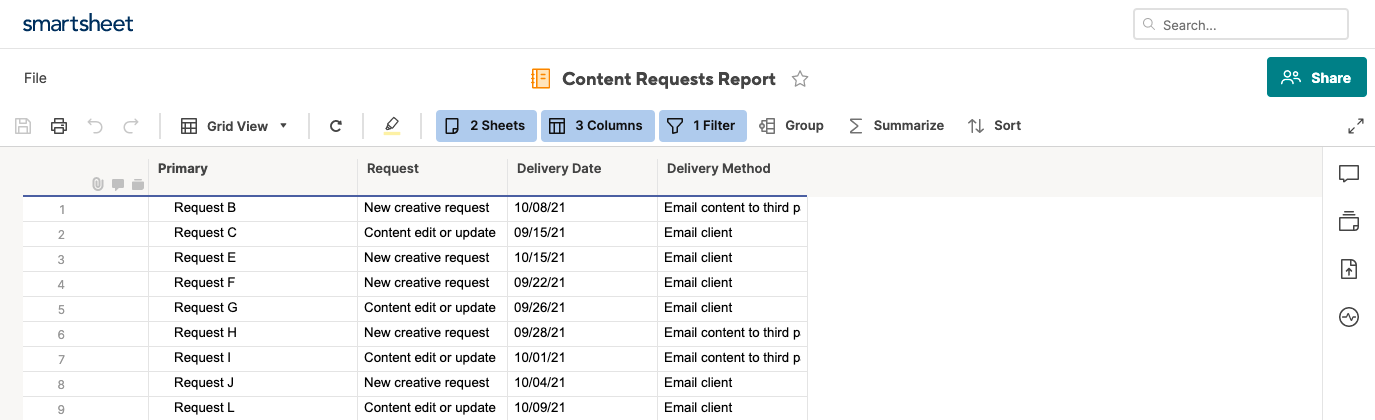 Build A Row Report Smartsheet Learning Center 6063