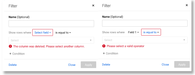 Error Icon on Filter Field