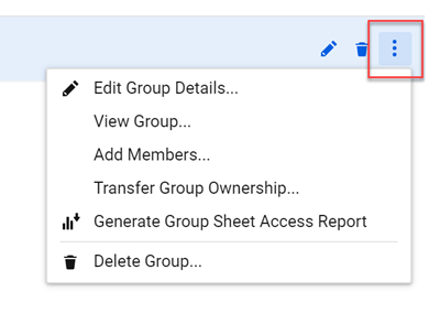 Group management menu expanded from the more icon, icon has a red box around it.
