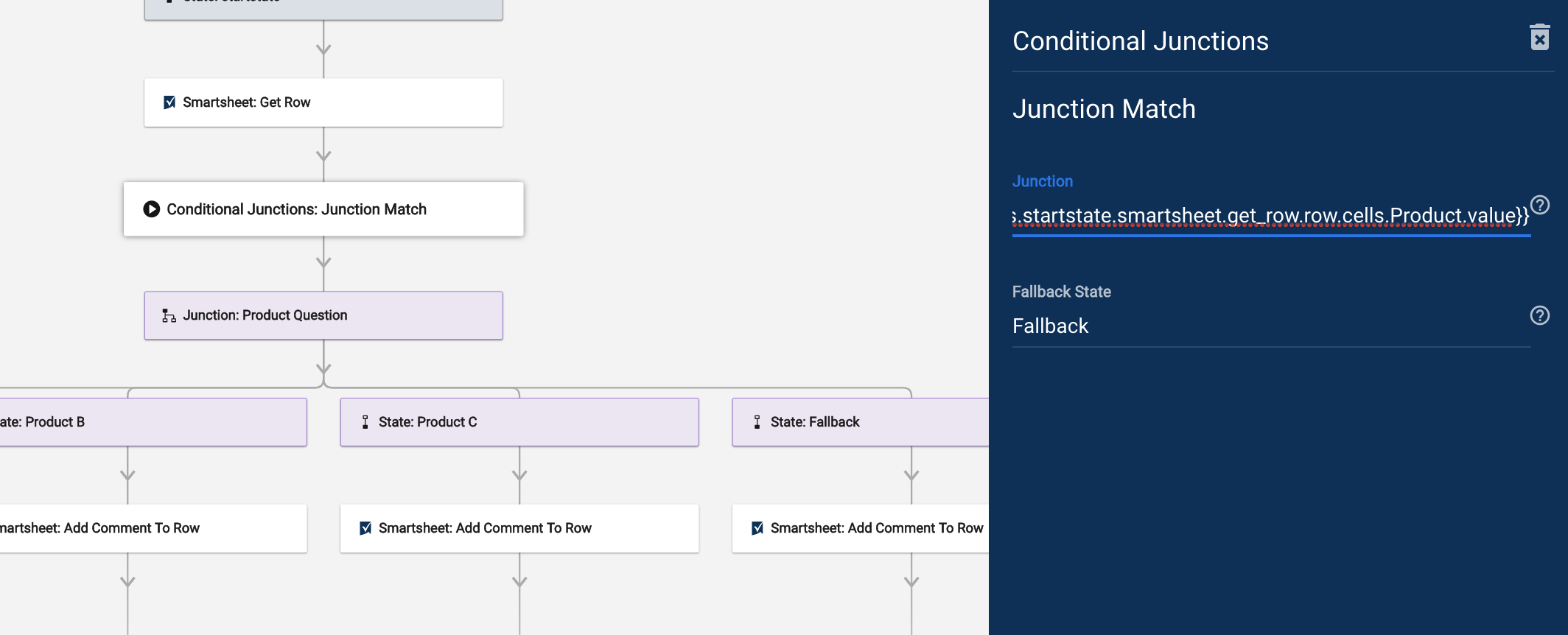 Junction Match with example configuration panel open