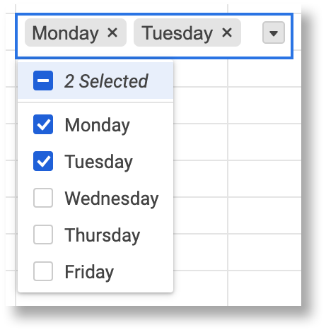 Dropdown-Liste „Mehrfachauswahl“: Wert auswählen