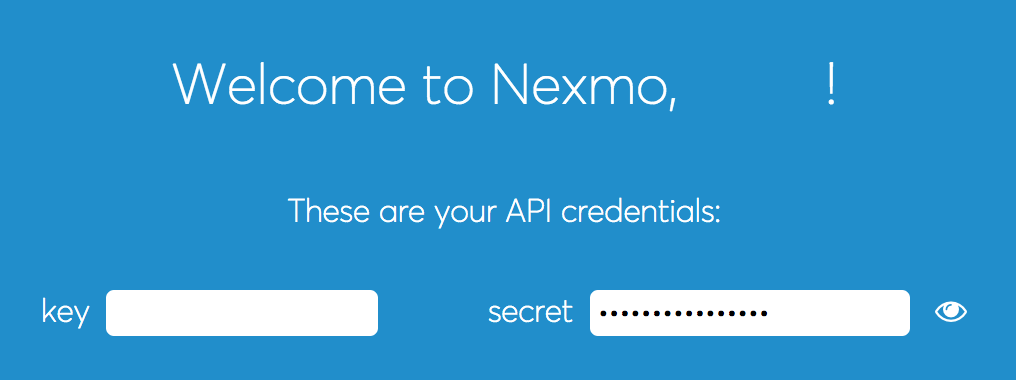 Nexmo Register Welcome Page
