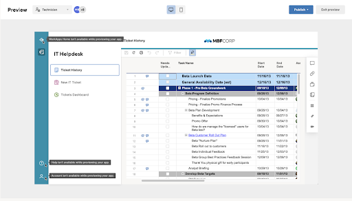 Obtener una vista previa de la WorkApp 