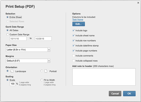 Smartsheet から印刷 Smartsheet ヘルプ記事