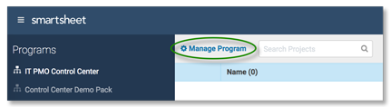 View of the Manage Program option.