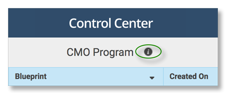 View of the Control Center Information icon.