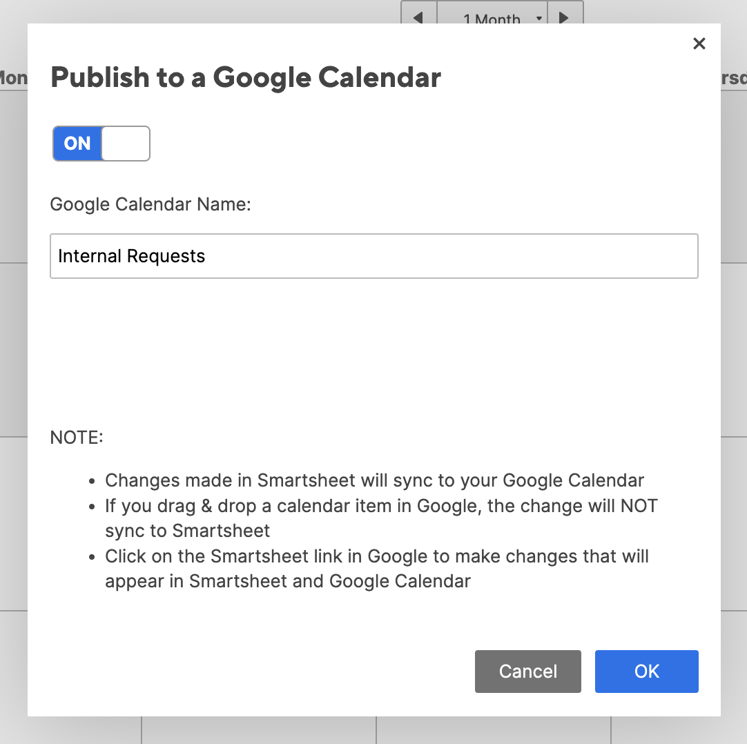 This image shows publishing to a google calendar request. 