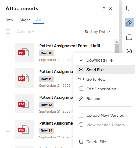 Attachment dropdown with Send attachment selected