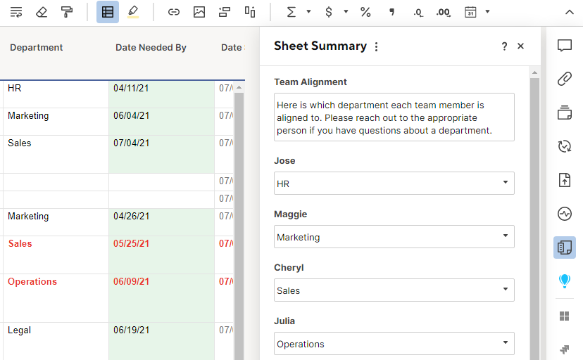 Sheet Summary pane open on the right side with icon highlighted