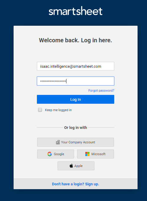 sign in or sign out of smartsheet