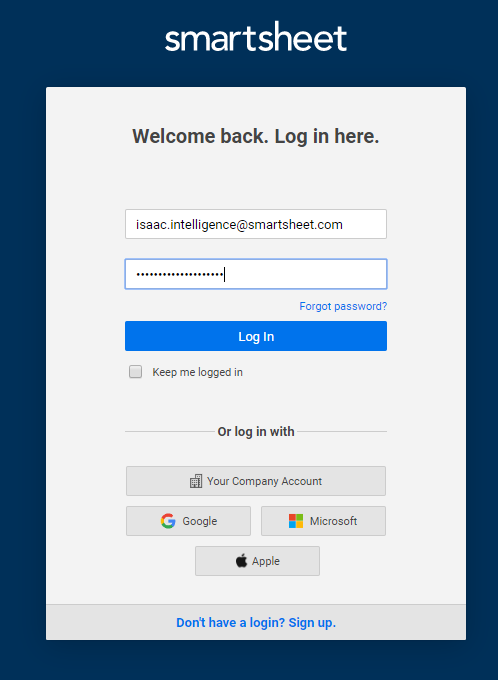 Logging In Smartsheet Learning Center