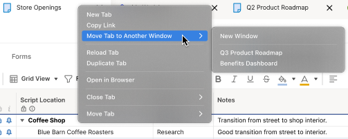 This image shows the desktop app with right click on tab menu open.