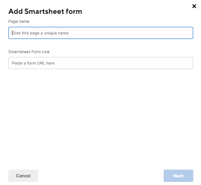 Add Smartsheet form window 