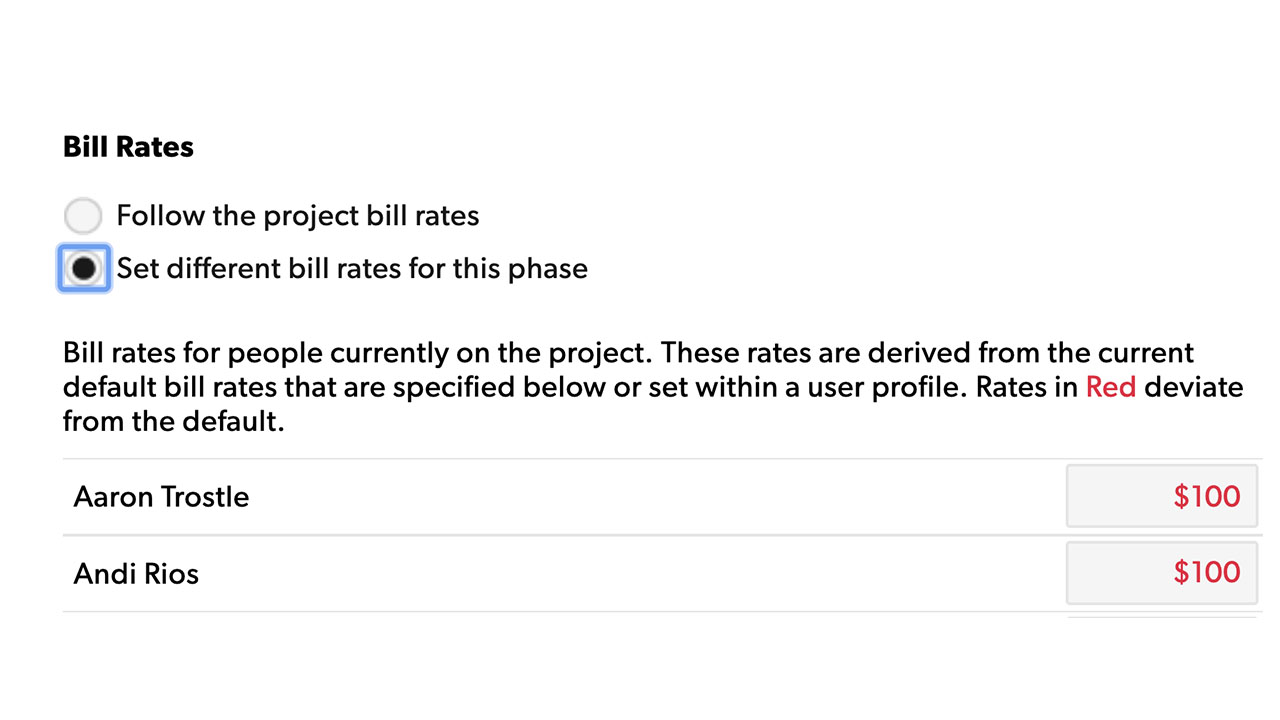 Different bill rates phase radio button option