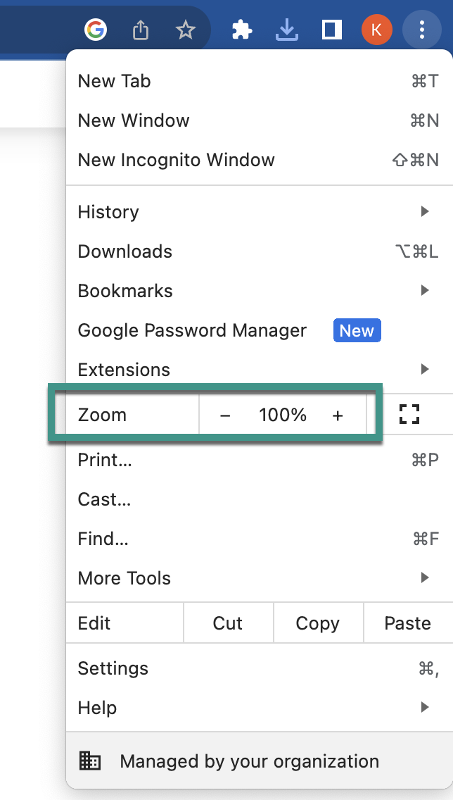 This image shows the zoom in and out for chrome. 