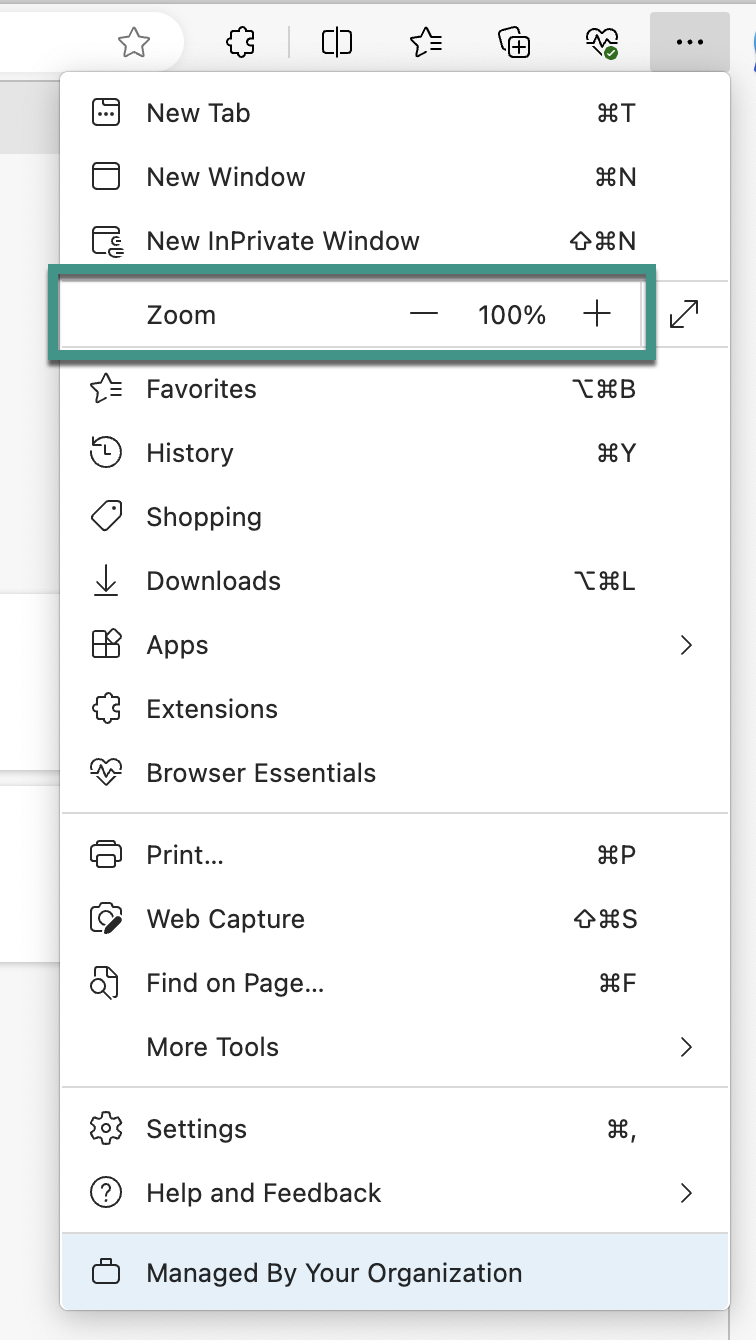 This image shows the zoom in and out for microsoft edge.