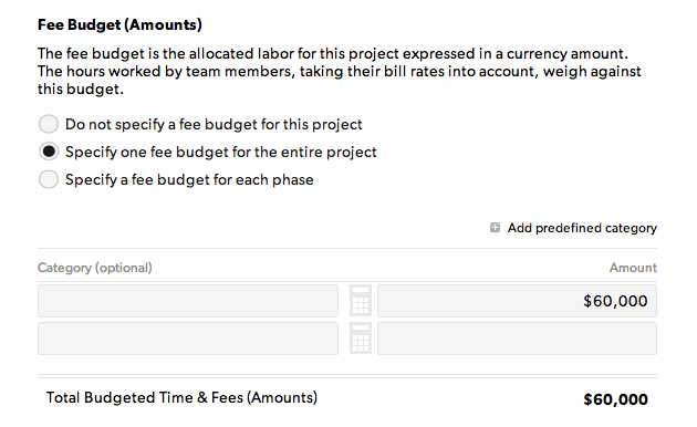 This image shows the fee budget settings.
