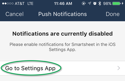 View of the Go to Settings App option.