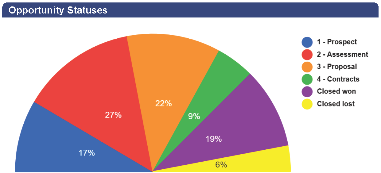 Example of a pie chart displaying opportunities statuses percentages