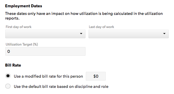 This image shows Non-billable settings