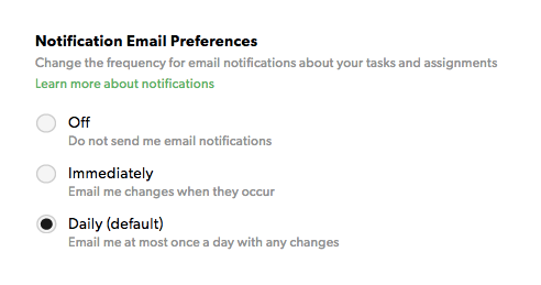 Notification email preferences