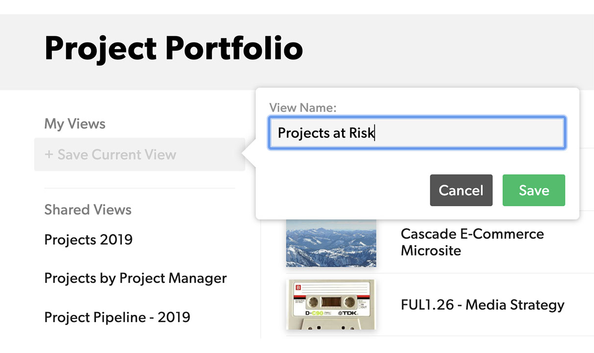 Gespeicherte Ansicht des Projektportfolios